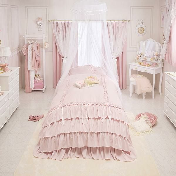 ミルフィーユリボン布団カバー3点セット(シングル・ピンク