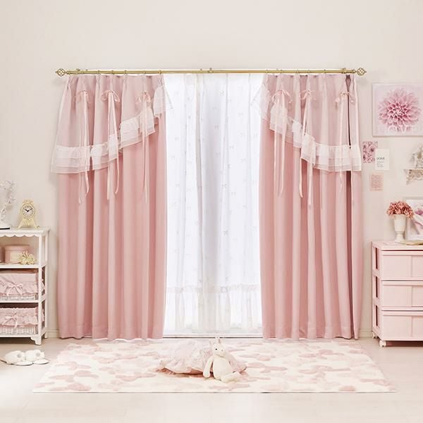 ティアラリボン2WAY遮光カーテン(100×178)/ピンク｜かわいいお姫様