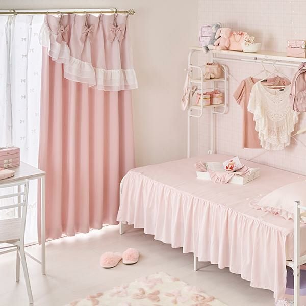 ティアラリボン2WAY遮光カーテン(100×178)/ピンク｜かわいいお姫様
