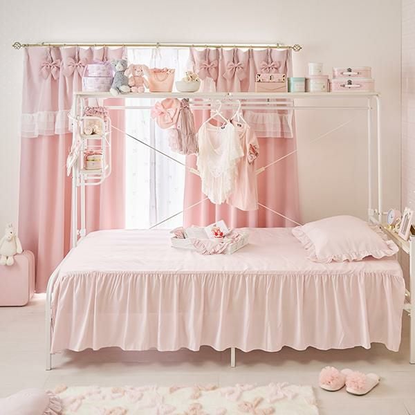 ティアラリボン2WAY遮光カーテン(100×178)/ピンク｜かわいいお姫様