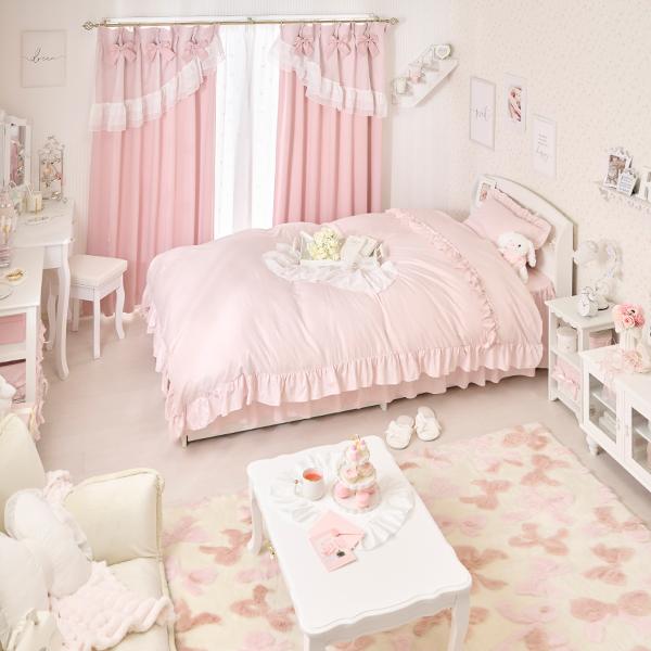 ティアラリボン2WAY遮光カーテン(100×178)/ピンク｜かわいいお姫様