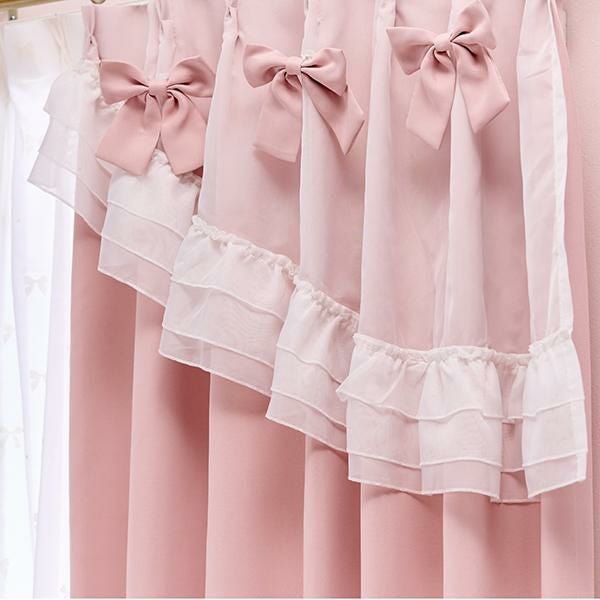 ティアラリボン2WAY遮光カーテン(100×185)/ピンク｜かわいいお姫様