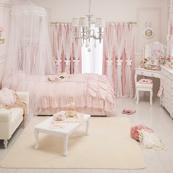 マーメイドリボンフリル遮光カーテン(100×135)/ピンク｜かわいいお姫様