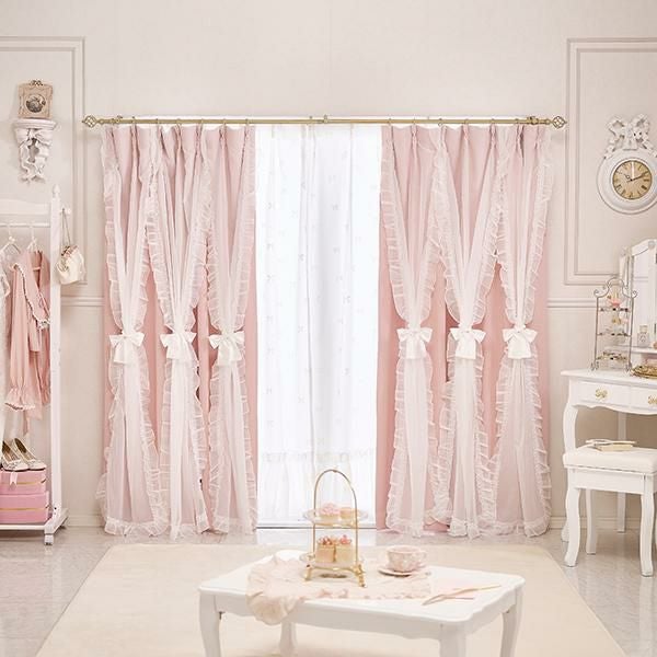 マーメイドリボンフリル遮光カーテン(100×135)/ピンク｜かわいいお姫様