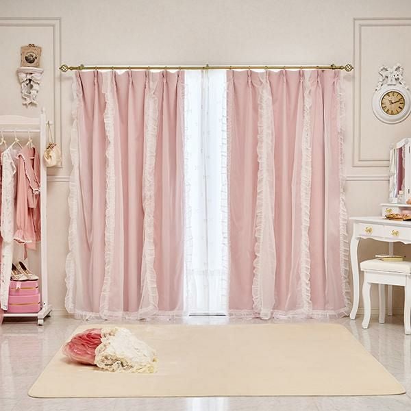 マーメイドリボンフリル遮光カーテン(100×135)/ピンク｜かわいいお姫様