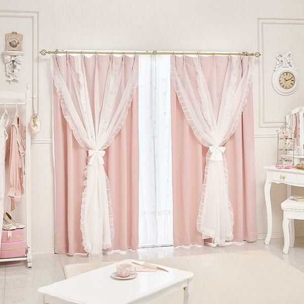 マーメイドリボンフリル遮光カーテン(100×178)/ピンク｜かわいいお姫様