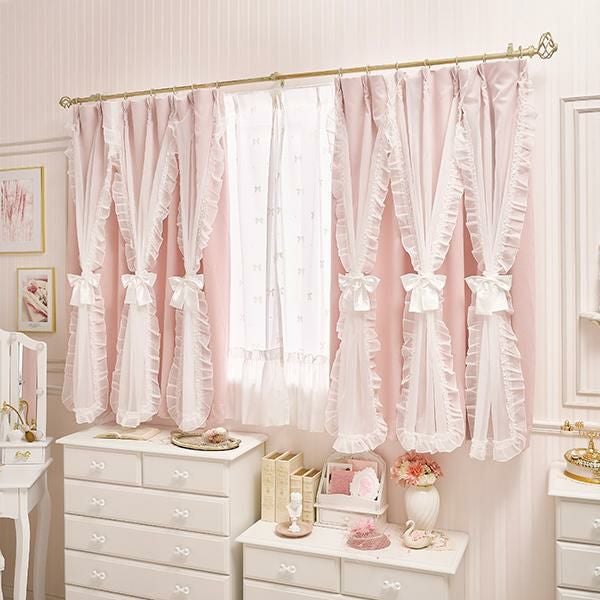 マーメイドリボンフリル遮光カーテン(100×178)/ピンク｜かわいいお姫様