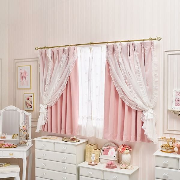 マーメイドリボンフリル遮光カーテン(100×178)/ピンク｜かわいいお姫様