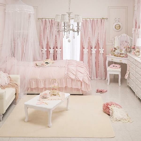 マーメイドリボンフリル遮光カーテン(100×178)/ピンク｜かわいいお姫様