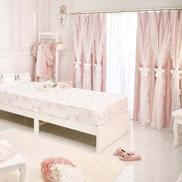 マーメイドリボンフリル遮光カーテン(100×178)/ピンク｜かわいいお姫様