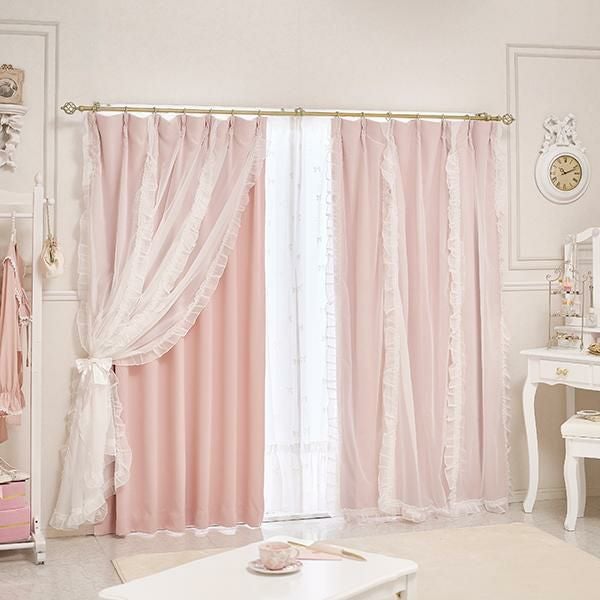 マーメイドリボンフリル遮光カーテン(100×185)/ピンク｜かわいいお姫様