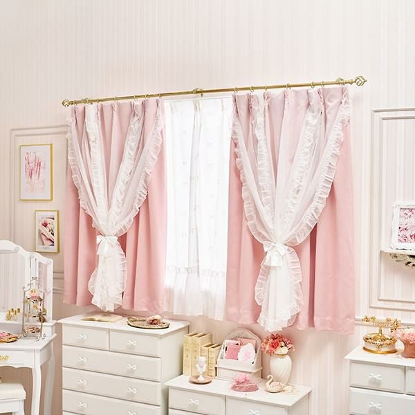 マーメイドリボンフリル遮光カーテン(100×185)/ピンク｜かわいいお姫様