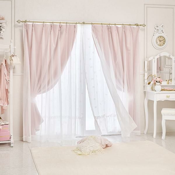 フェアリーリボン遮光カーテン(100×178)/ピンク｜かわいいお姫様