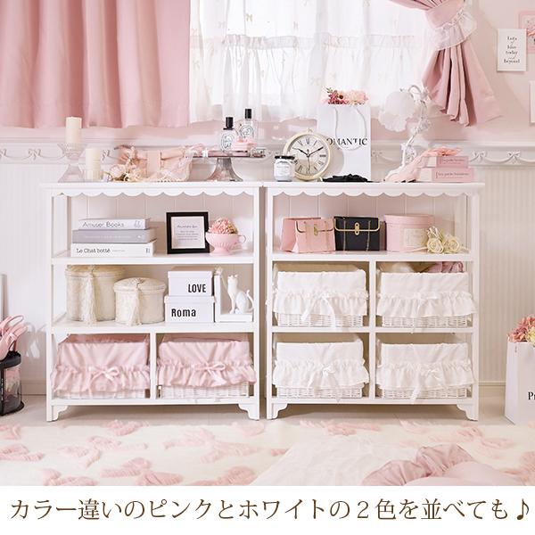 薔薇のカッティングロマンティックフリルシェルフ ピンク　W40H60D20cm 薔薇のカッティングロマンティックフリルシェルフ ピンク W40H60D20cm