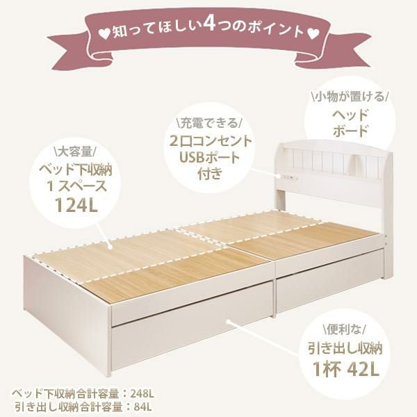 大型】たっぷり収納ベッド(シングル・ポケットコイルマットレス付