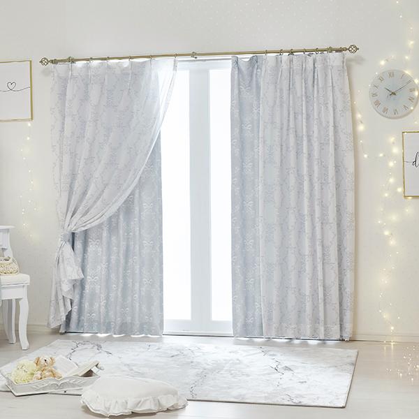 オーナメントリボン遮光カーテン/レースカーテンセット(幅100×丈185・4