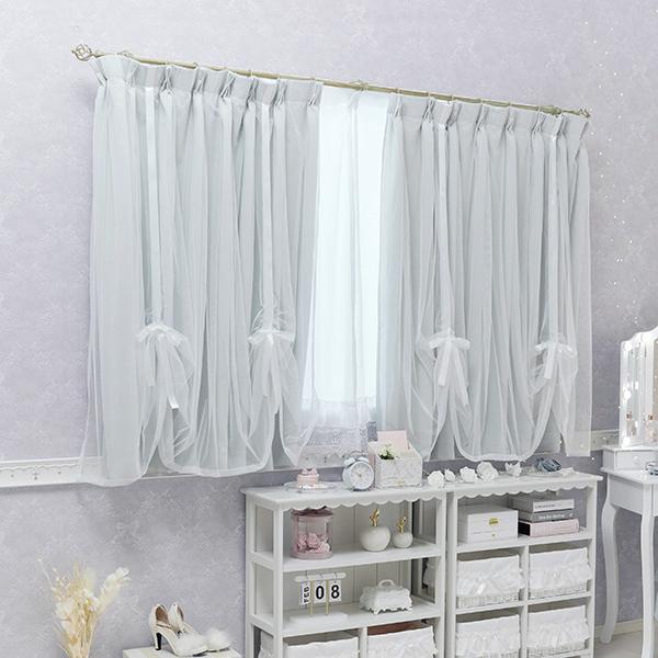 リボンアレンジレイヤード遮光カーテン/グレー(幅100×丈135・2枚組