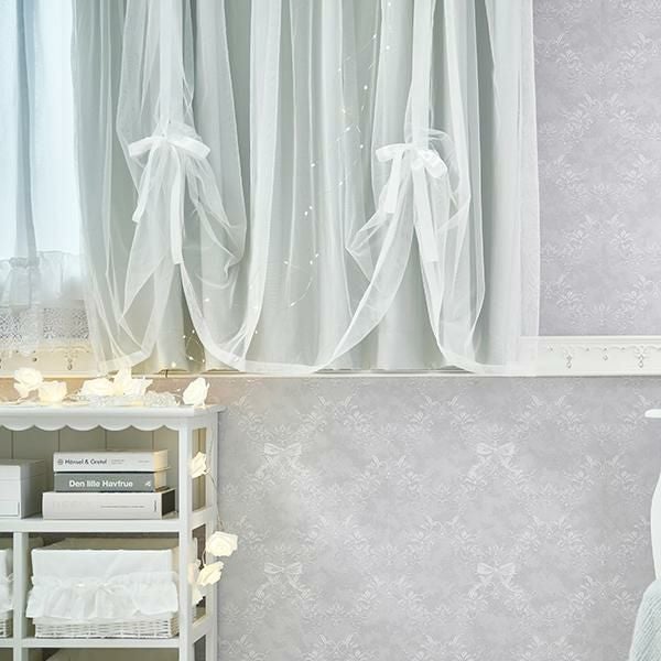 リボンアレンジレイヤード遮光カーテン/グレー(幅100×丈135・2枚組