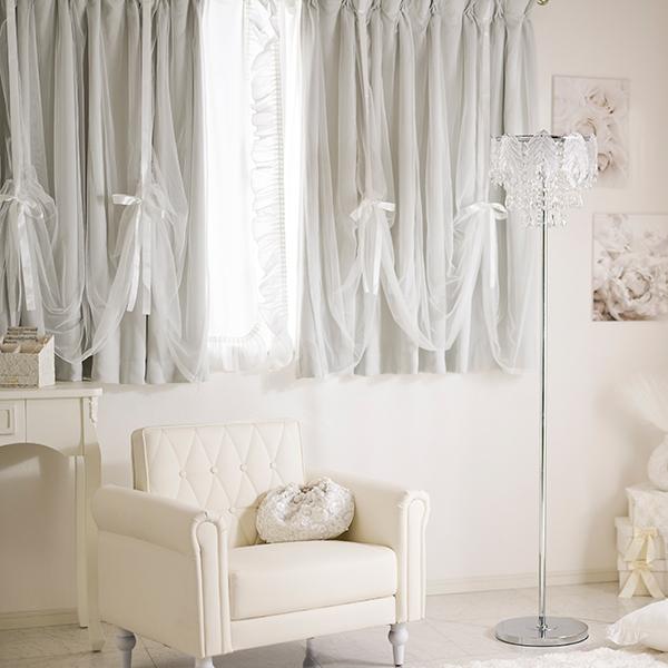 リボンアレンジレイヤード遮光カーテン/グレー(幅100×丈135・2枚組