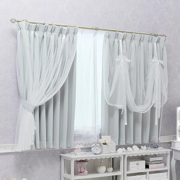 リボンアレンジレイヤード遮光カーテン/グレー(幅100×丈178・190・200