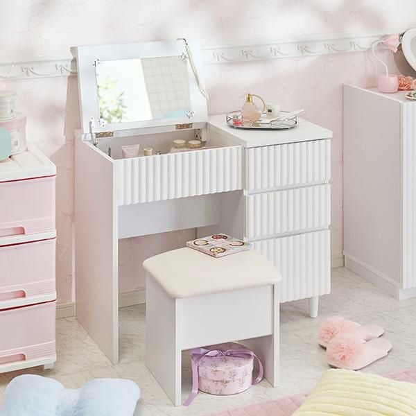 （配送可）✨可愛いドレッサー ドレッサー 完成品 姫系 無垢 可愛い かわいい おしゃれ 1面鏡 鏡台