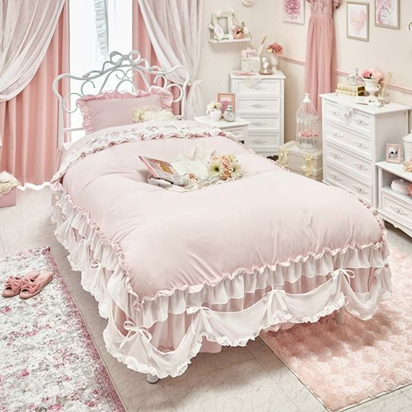 フリルベッドスカート(シングル・ピンク)【ラッピング対応可能