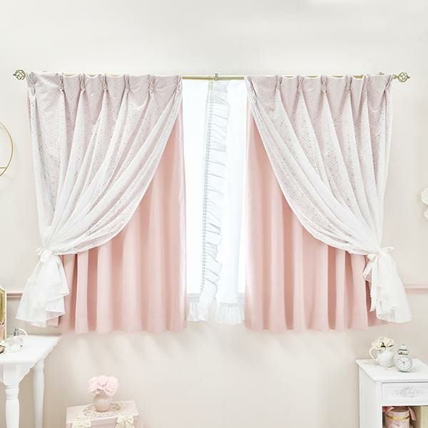 フリルフラワーレースレイヤード1級遮光カーテン(幅100×丈135cm・2枚組