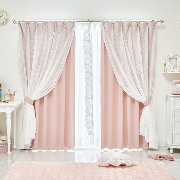 フリルフラワーレースレイヤード1級遮光カーテン(幅100×丈190・200cm