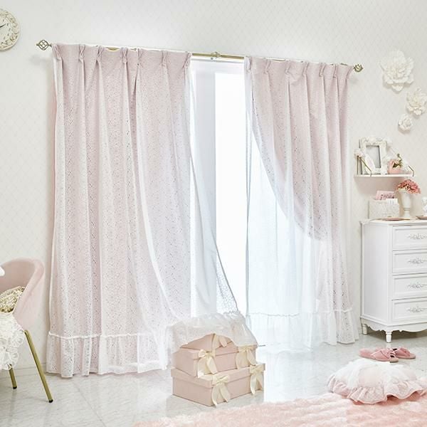 フリルフラワーレースレイヤード1級遮光カーテン(幅100×丈190・200cm