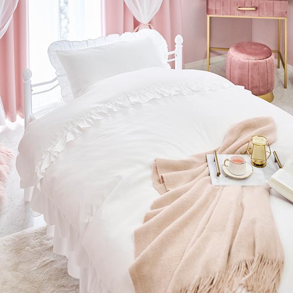 フリル布団カバー3点セット(シングル・ホワイト)【ラッピング対応可能