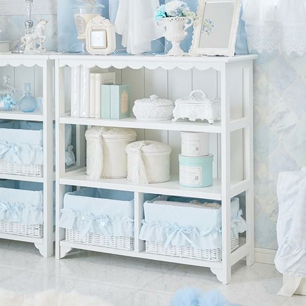 ロマンティックプリンセス キャビネット フリルバスケットチェスト キャビネット 大型】フリルバスケットチェスト(4杯・ホワイト)/fille(フィーユ