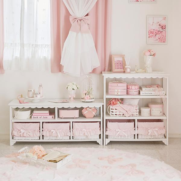 大型】フリルバスケットTV台チェスト(3杯・ピンク)/fille(フィーユ