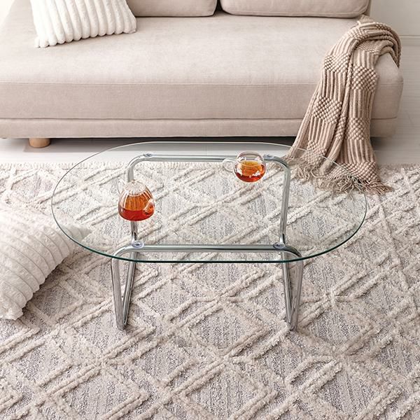 ガラス リビングルームローテーブル/ Glass Living Low Table 直送】ガラステーブル(ラウンド・幅90cm)｜かわいいお姫様インテリア