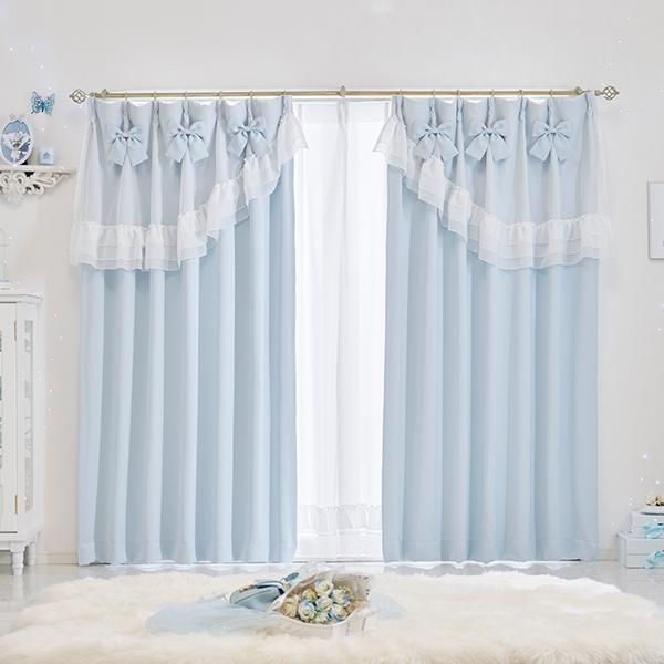 ティアラリボン2WAY遮光カーテン(100×185)/ブルー｜かわいいお姫様