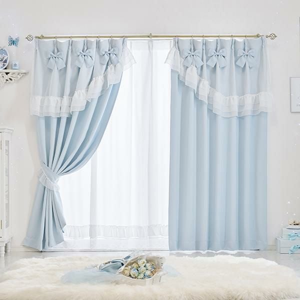 ティアラリボン2WAY遮光カーテン(100×185)/ブルー｜かわいいお姫様