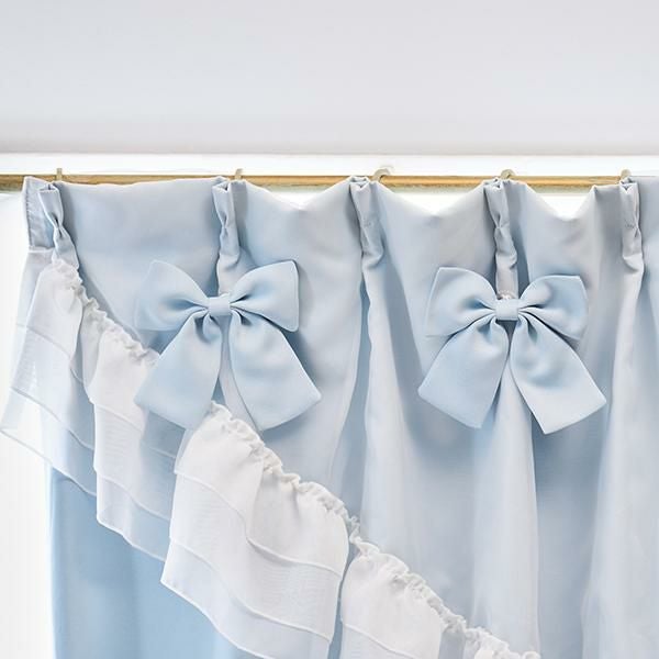 ティアラリボン2WAY遮光カーテン(100×185)/ブルー｜かわいいお姫様