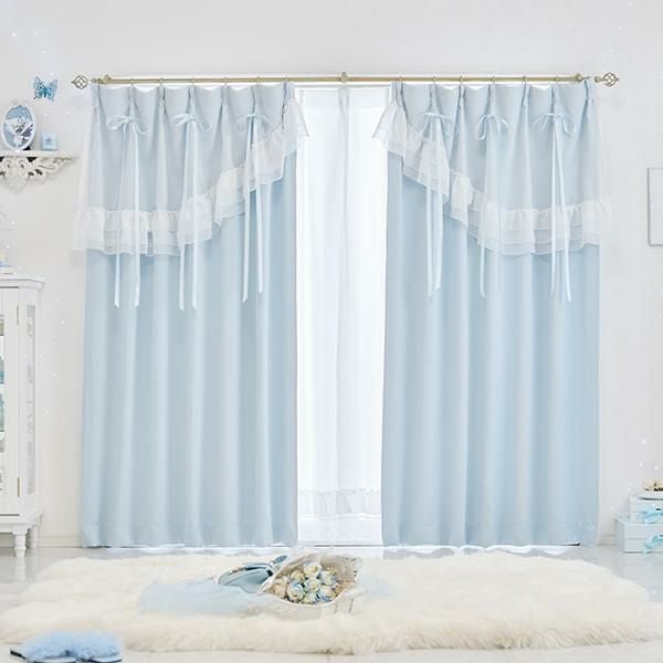 ティアラリボン2WAY遮光カーテン(100×185)/ブルー｜かわいいお姫様