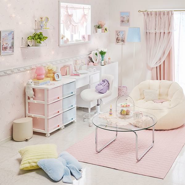 直送】深型収納ケース3段/2個セット(ピンク×ホワイト)｜かわいいお姫様