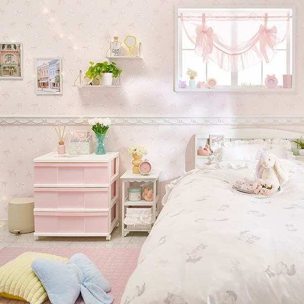 直送】ワイド収納ケース3段(ピンク×ホワイト)｜かわいいお姫様