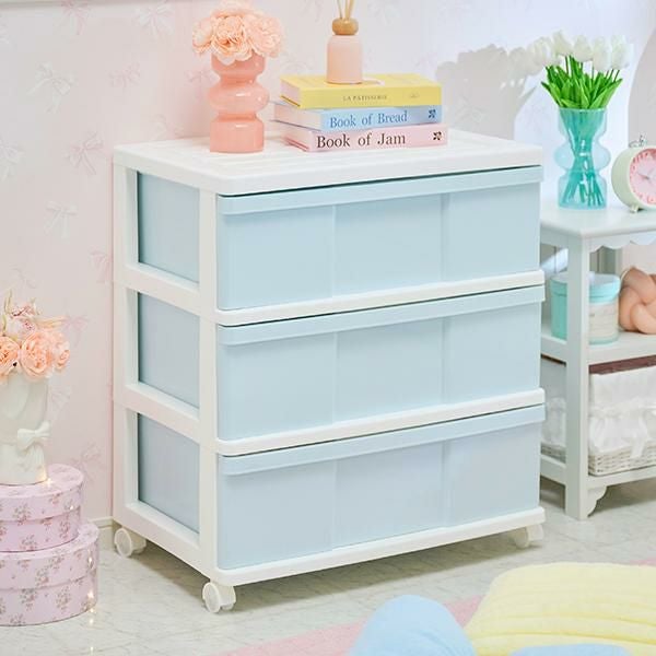 直送】ワイド収納ケース3段(ピンク×ホワイト)｜かわいいお姫様