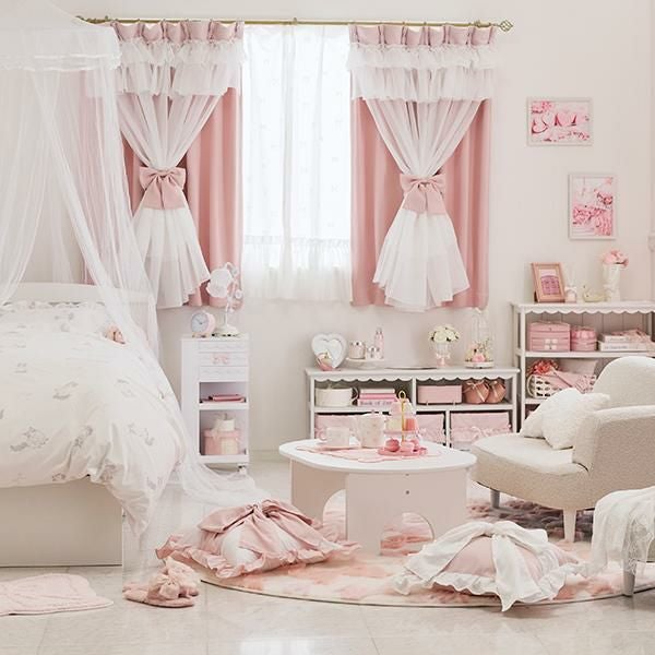 アントワネットリボン遮光カーテン(100×135)/ピンク｜かわいいお姫様