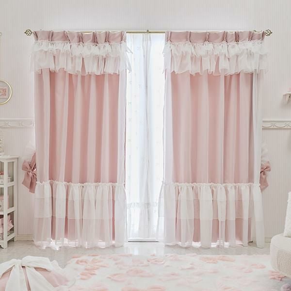 アントワネットリボン遮光カーテン(100×185)/ピンク｜かわいいお姫様