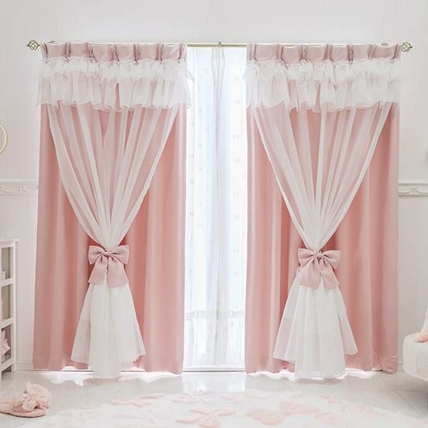 フリルリボンカフェカーテン(ピンク)【ラッピング対応可能】｜かわいい