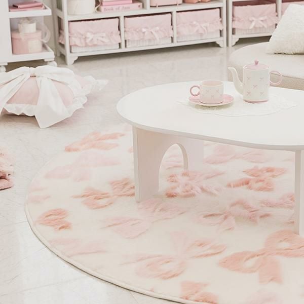 ふわふわリボンラグ(円形・直径90)｜かわいいお姫様インテリア家具