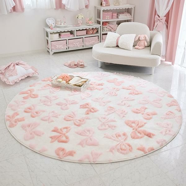 ふわふわリボンラグ(円形・直径190)｜かわいいお姫様インテリア家具