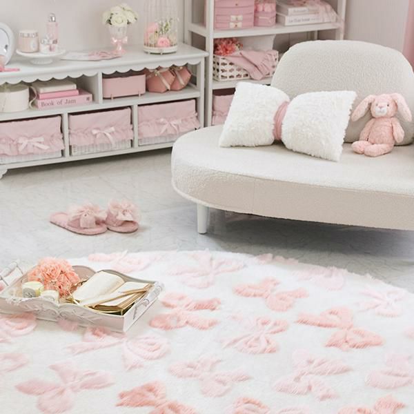 ふわふわリボンラグ(円形・直径190)｜かわいいお姫様インテリア家具